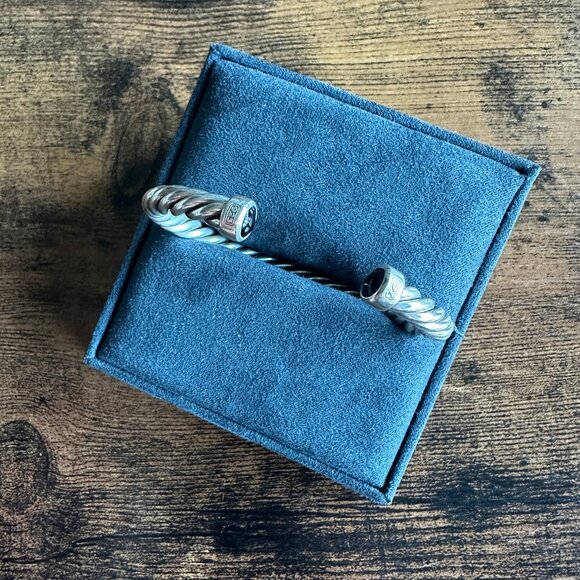 David Yurman Cable Cuff Bracelet w/ Sterling Silver & Black Onyx - Medium - Picture 3 of 16